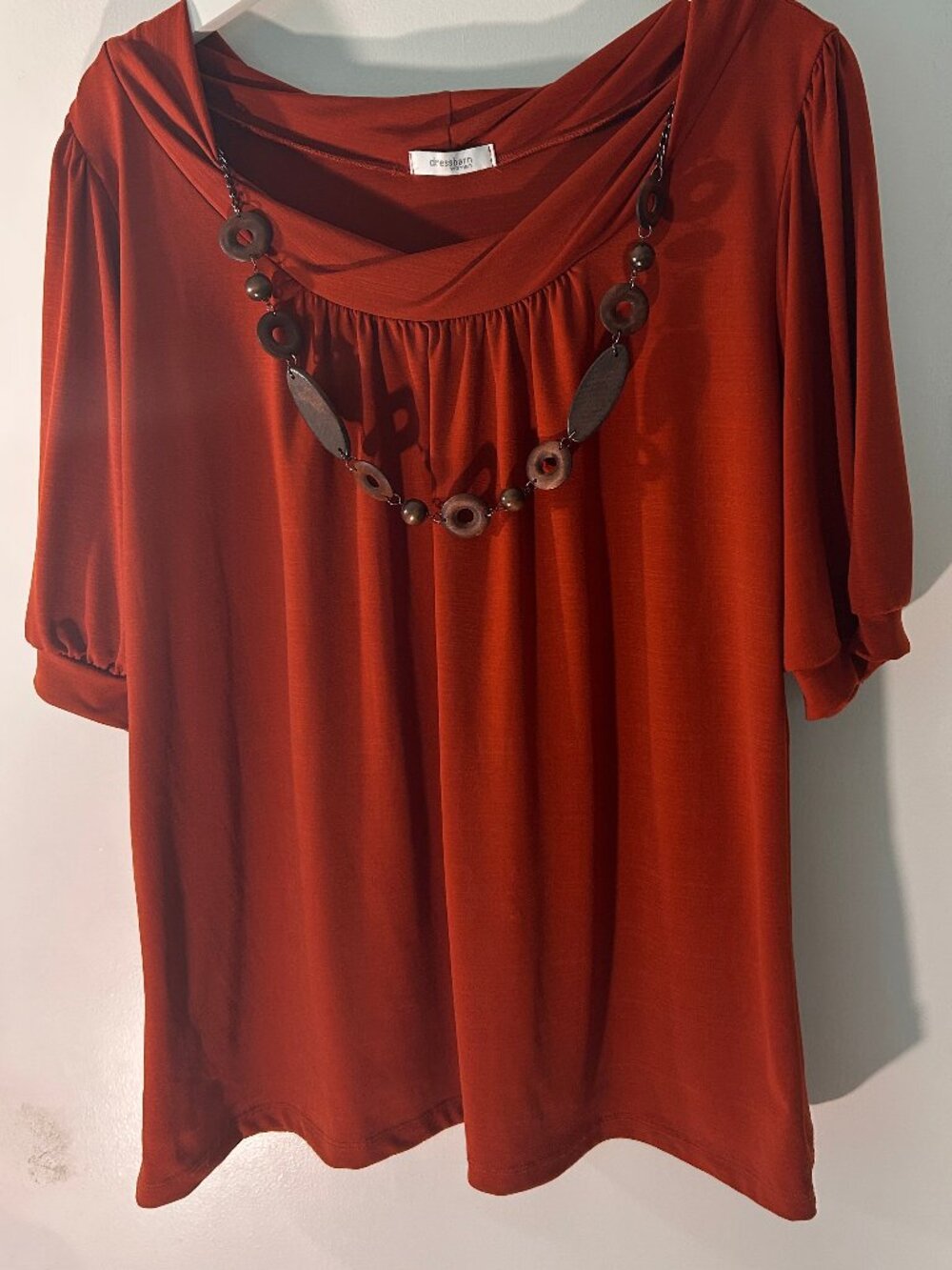 Dressbarn Woman 1X Rust Orange Beaded Necklace Top